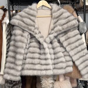 Luxurious Gray Faux Fur Coat
